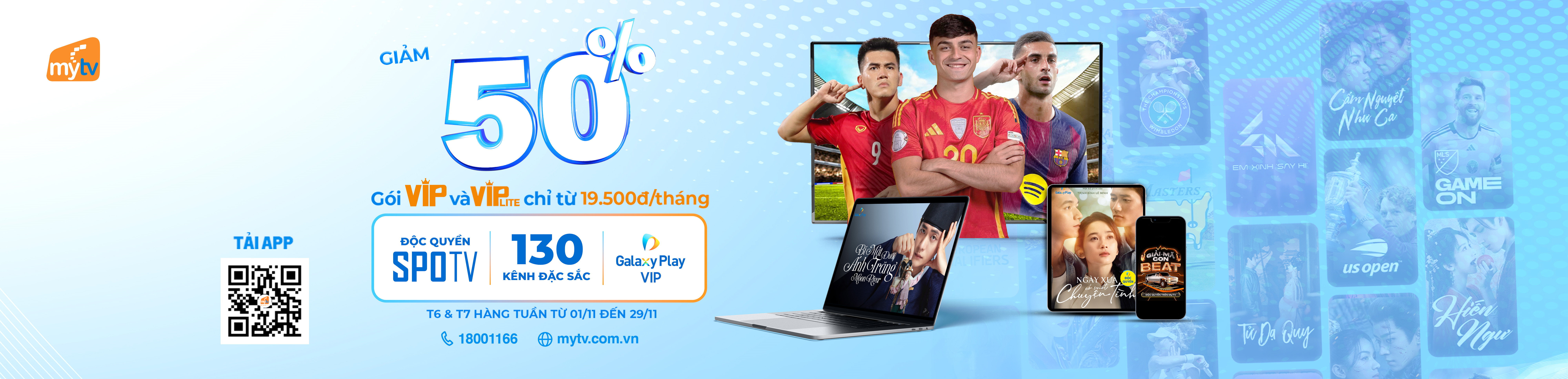 GIẢM 50% GÓI CƯỚC TRUYỀN HÌNH MYTV MOBILE THÁNG 11.2025