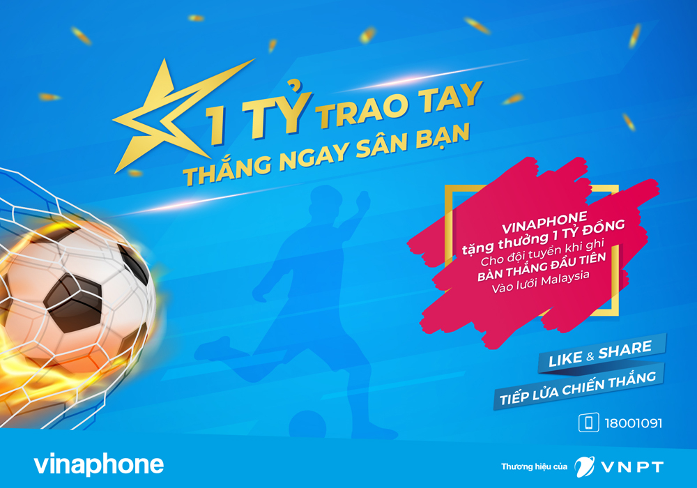 VinaPhone tặng thưởng 1 tỷ đồng cho đội tuyển Việt Nam 