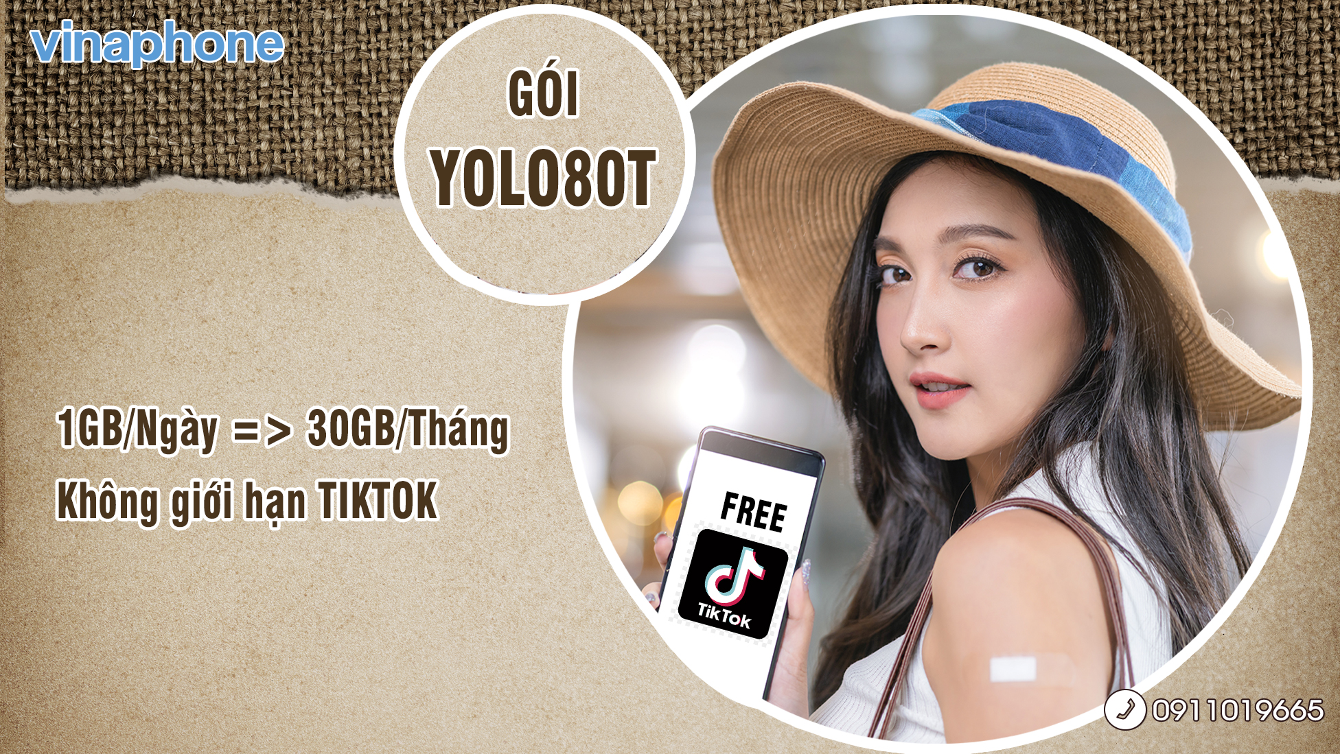 Đăng ký gói YOLO80T VinaPhone 80K nhận 30GB, Free TikTok 