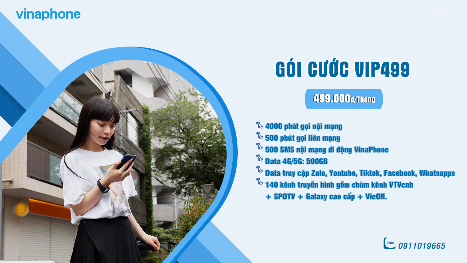 VIP499 VinaPhone - Gói cước 5G với 4600 phút gọi và 500GB data