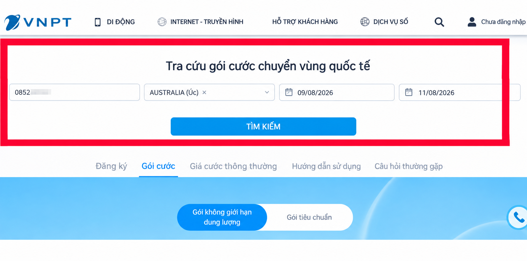 Gói Roaming Úc VinaPhone
