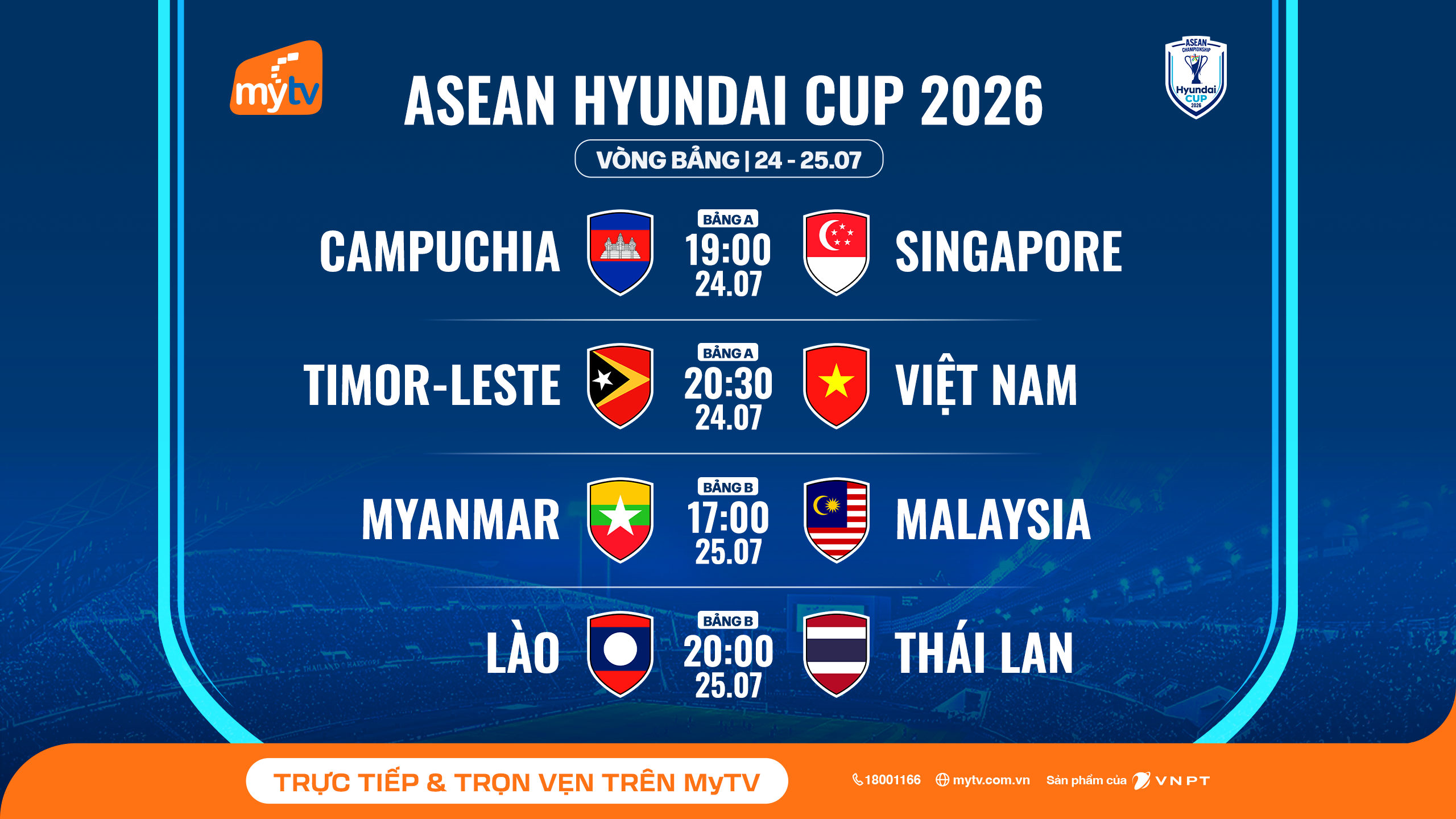 Xem trực tiếp ASEAN Hyundai Cup 2026 trên MyTV